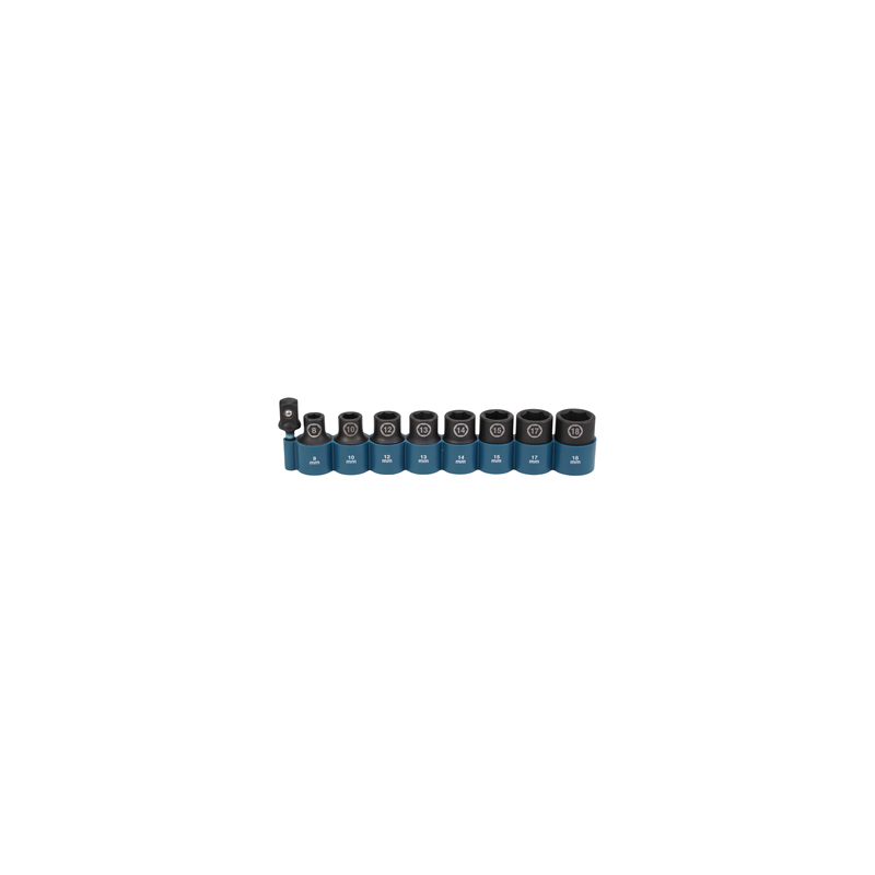 Spēka patrona komplekts 9 izmēru 1/2''x 38mm (8, 10, 11, 12, 13, 14, 15, 16, 17, 18mm) +Patronas adapters 1/2" x50mm